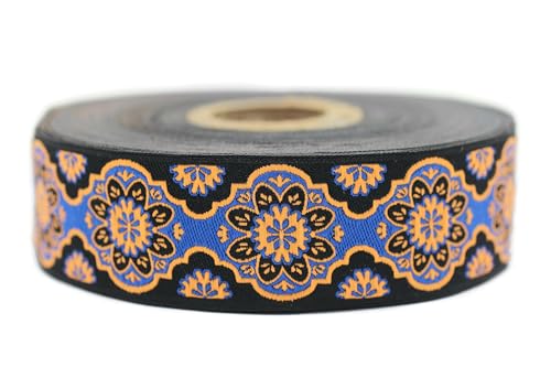 Jacquard-Band, gewebt, leuchtendes Orange und Königsblau, Sonnenblume, 10 m x 25 mm – Rolle, besticktes Band, für Nähen, Dekoration 25707-V6 Jacquard-Band, gewebt, leuchtendes Orange und Königsblau, Sonnenblume, 10 m x 25 mm – Rolle, besticktes Band, für Nähen, Dekoration 25707-V6 von Fantastic Kurdele