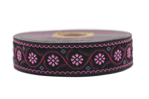 Jacquard-Band, gewebt, leuchtendes Rosa und dunkles Fuchsia, Boheme-Blumen, 10 m x 22 mm – Rolle, besticktes Band, für Nähen, Dekoration 22938-V3 Jacquard-Band, gewebt, leuchtendes Rosa und dunkles Fuchsia, Boheme-Blumen, 10 m x 22 mm – Rolle, besticktes Band, für Nähen, Dekoration 22938-V3 von Fantastic Kurdele