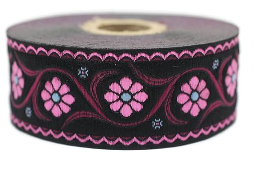 Jacquard-Band, gewebt, leuchtendes Rosa und dunkles Fuchsia, Boheme-Blumen, 10 m x 35 mm – Rolle, besticktes Band, für Nähen, Dekoration 35938-V3 Jacquard-Band, gewebt, leuchtendes Rosa und dunkles Fuchsia, Boheme-Blumen, 10 m x 35 mm – Rolle, besticktes Band, für Nähen, Dekoration 35938-V3 von Fantastic Kurdele