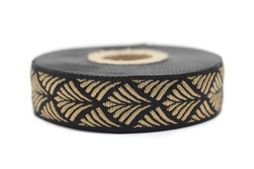 Jacquard-Band, gewebt, schwarz und goldfarben, Muschel, 10 m x 20 mm – Rolle, besticktes Band, zum Nähen, Dekoration 20273-V10 Jacquard-Band, gewebt, schwarz und goldfarben, Muschel, 10 m x 20 mm – Rolle, besticktes Band, zum Nähen, Dekoration 20273-V10 von Fantastic Kurdele