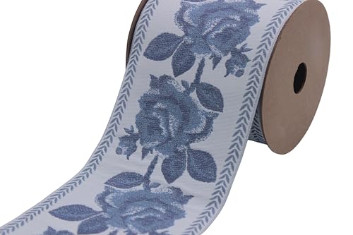 V2 211 Gardinenband mit blauen Rosen, 3,5 m Spule, 100 mm breit, Jacquard-Band für Ihre Vorhänge, Gardinenband, Gardinenband von Fantastic Kurdele