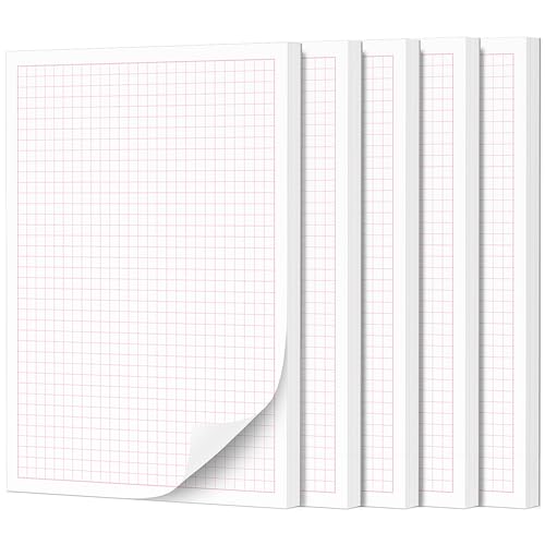 Fantastino A5 Notizblock Kariert Rosa-Pink - 5 Stück, 250 Blatt (50 pro Block) 90 g/m² Premium-Papier. Schreibblock klein, Rechenblock mit Rand, Notizzettel abreißbar für Büro, Haushalt, Schule, Uni von Fantastino