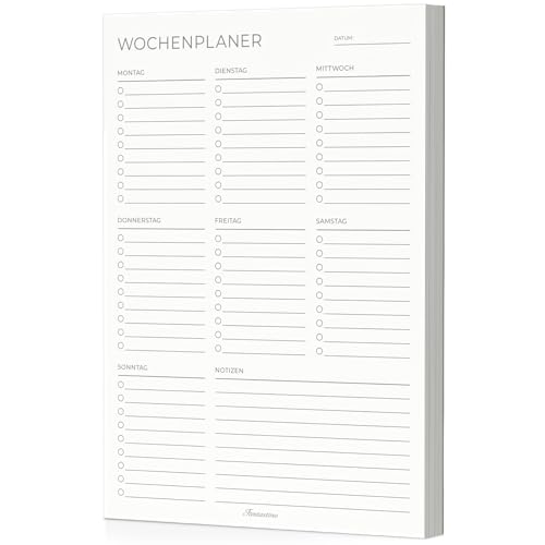 Fantastino® A5 Wochenplaner Block - 66 Blatt (für 15 Monate), To-Do Listen und Wochenübersicht ohne festes Datum. Notizblock zum Abreißen für Termine, Aufgaben, Erinnerungen und Platz für Notizen von Fantastino