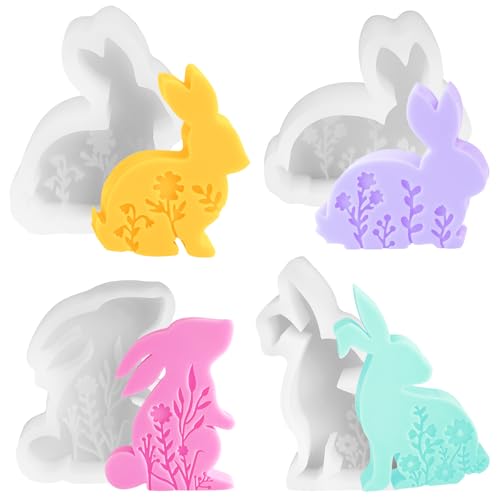 4 Stück Osterhase Silikonform, Silikonformen Gießformen Hase Ostern Hase Gießformen Silikon, Osterhase Beton zum Gießen, Silikon Gießform for Gips, Sojawachs Kerzen, Ostergeschenke von Fantasyon