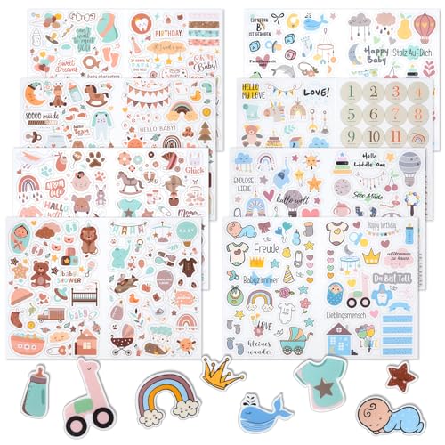 8 Bögen 416 Stickers Babyalbum,Sticker Fotoalbum Baby,Baby Sticker,Aufkleber für Kinder und Baby Fotoalben,Baby-Scrapbook-Aufkleber,Sticker Gästebuch,Baby Dticker Kinderwagen,Scrapbook Sticker von Fantasyon