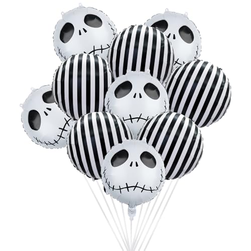 Halloween-Ballons, 10 Stück, 45,7 cm, schwarzer Totenkopf, Halloween-Folienballons, Halloween-Party-Dekoration, Ballons für Halloween-Party-Dekorationen von Fantasyon