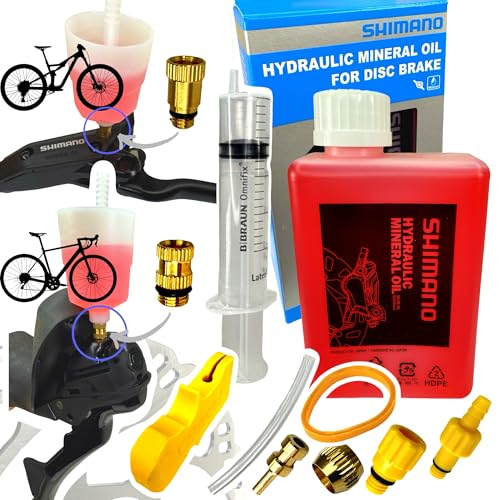 Shimano Hydraulik Mineral ÖL 500ml + F26 Scheibenbremsen Wartungs Pro Service Kit MTB City Ebike & STI Road Gravel Disc Entlüftungs bleeding Set, Befüllbecher Trichter mit M5 M6 M7 Anschluss von Fantic26