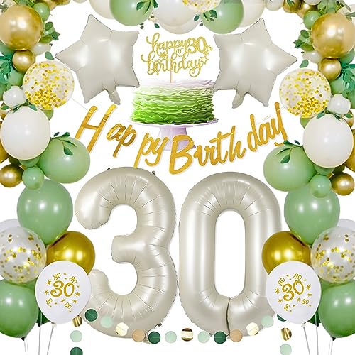 30. Geburtstag Dekorationen für Frauen Männer Grüne 30 Geburtstag Dekorationen mit Ballon Nummer 30, Banner und Kuchendekoration von Fanuk