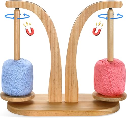 Wollabwickler, Doppelte Spindel Wollhaspel Rotierender Magnetischer Wollknäuelhalter, Yarn Winder Garnrollenhalter, Holz Wollhalter Wolle aufwickler für Häkel (Holzfarbe) von Fanxinzttc