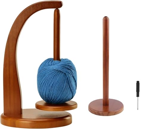 Fanxinzttc Wollabwickler mit einer Ersatzspindel, Wollhaspel Rotierender Magnetischer Wollknäuelhalter, Yarn Winder Garnrollenhalter, Holz Wollhalter Wolle aufwickler für Häkel (Braun) von Fanxinzttc