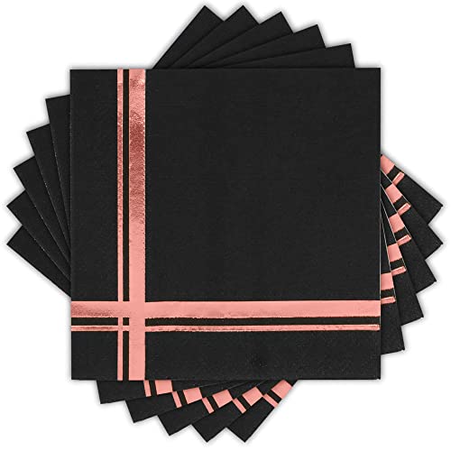 Fanxyware Cocktail-Servietten, Rotgold auf Schwarz, 100 Stück, 12,7 x 12,7 cm, 3-lagiges Papier – Stilname: Blissful Crossing von Fanxyware