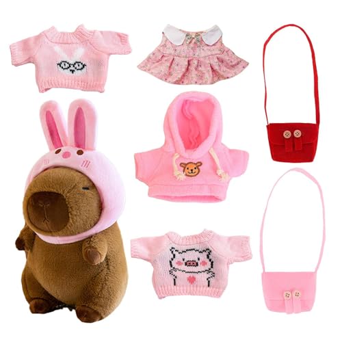 Fanysdsi Capybara Plüschtier, 25cm Dress Up Capybara Plushies Puppe, Niedlich Capybara Plüschfigur Stofftiere mit Anzieh Kleidung,Rosa Kaninchenhaube Capybara für Feiertage Geburtstage Mädchen jungens von Fanysdsi