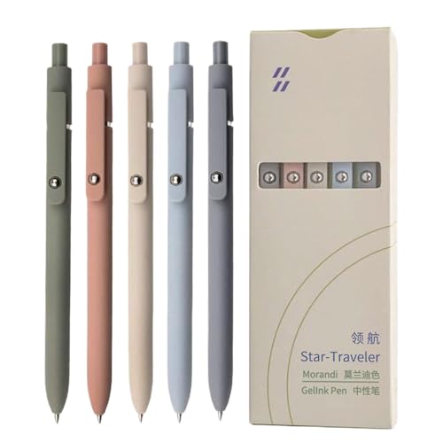 Fanysdsi Gelschreiber mit Retractable - 5 Stück 0,5 mm Schnelltrocknende Schwarze Tintenstifte, Feine Spitze Glatter Schreibstift, Soft Touch Rollerball Kugelschreiber für Schul Heims und Bürobedarf von Fanysdsi