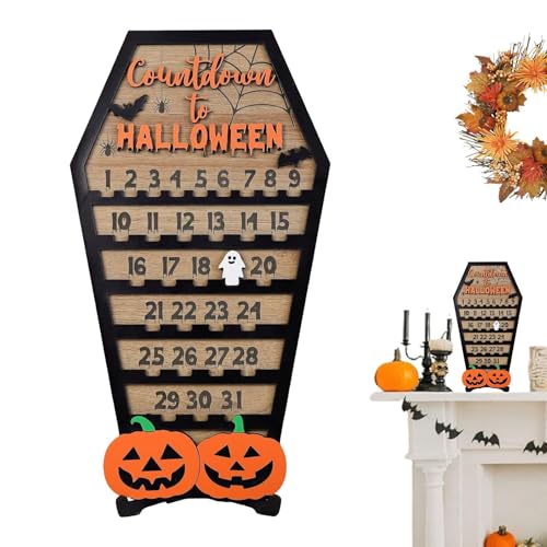 Fanysdsi Halloween-Countdown-Kalender,Halloween-Countdown-Kalender 2024 - Halloween-Countdown-Erinnerung - Halloween-Kalender aus Holz für Halloween-Dekoration, Halloween-Sarg-Countdown-Kalender von Fanysdsi