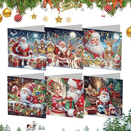 Fanysdsi Kristallkunst-Postkarten, Kristallrhinestone-Kunsthandwerkskarten - Weihnachtskarten Grußkarten 6 Stück | Kristall-Malsets, Dankeskarten für Erwachsene, Studenten, Kinder oder Anfänger von Fanysdsi