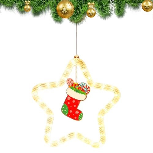 Fanysdsi Leuchtende Stern-Ornamente,Beleuchtete Stern-Baum-Ornamente - Weihnachtsbeleuchtung mit Saugnapf | Weihnachts-Fenster-Stern-Silhouette, LED-mit Saugnapf, batteriebetrieben, für Hochzeiten, von Fanysdsi