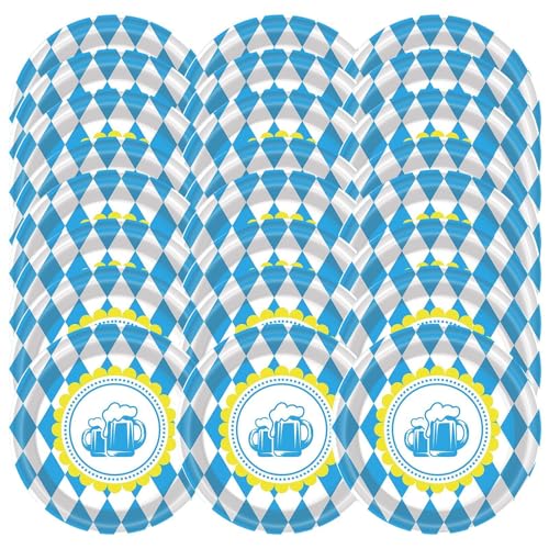 Fanysdsi Oktoberfest-Geschirr,Oktoberfest-Zubehör - 20-teiliges Oktoberfest-Geschirr-Set für Zusammenkünfte - Designzubehör mit blau-weißer Flagge und Karomuster für 20 Gäste von Fanysdsi