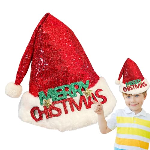 Fanysdsi Süße Weihnachtsmütze, Weihnachtsmütze für Kinder - Niedliche Weihnachtsmütze mit Pailletten, rote Weihnachtsmütze - Holiday Decor Unisex Hirschgeweih Weihnachtsmann Weihnachtstuch für Damen von Fanysdsi