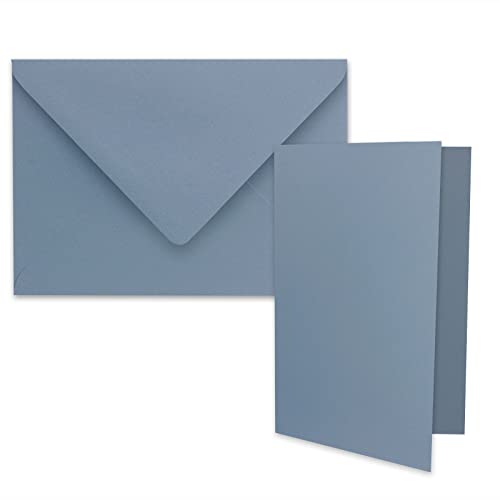 100x DIN B6 Faltkarten Set mit Umschlägen in Graublau (Blau) - 120 x 170 mm - ideal für Einladungskarten, Hochzeit, Taufe, Kommunion, Konfirmation - Marke: FarbenFroh von FarbenFroh by GUSTAV NEUSER