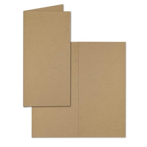 150x Falt-Karten DIN Lang - Kraftpapier Braun (Sandbraun) - 10 x 21 cm - Blanko Doppelkarten - Klappkarten für Einladungen und Grußkarten zu Weihnachten und Geburtstag von FarbenFroh by GUSTAV NEUSER