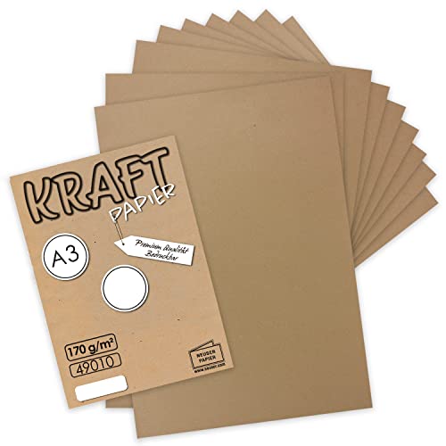 250x Naturpapier - Umweltpapier BRAUN - DIN A3-170gr - Recycling nachhaltig -Vintage Kraftpapier - 297 x 420 mm - Bastel-Papier Großbogen - Marke UmWelt von FarbenFroh by GUSTAV NEUSER