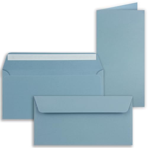 25x Faltkarten-Set mit Briefumschlägen DIN Lang in Graublau (Blau) - 21 x 10,5 cm - Blank KlappKarten- und Umschläge für Einladungen und Grüße zu Geburtstag und Hochzeit von FarbenFroh by GUSTAV NEUSER