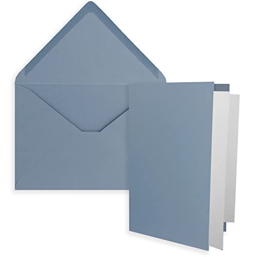 50x DIN B6 Faltkarten Set mit Umschlägen in Graublau (Blau) - 120 x 170 mm - inkl. weißem Einlege-Papier - ideal für Einladungskarten, Hochzeit, Taufe, Kommunion, Konfirmation von FarbenFroh by GUSTAV NEUSER