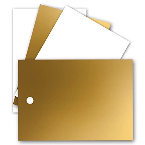 50x Einzelkarten Din A7 10,5x7,3 cm 240 g/m² Gold Metallic mit Loch - Flaschenanhänger blanko Mini-Karten ideal zum Selbstgestalten für Geschenkanhänger & als Anhängeetikett von FarbenFroh by GUSTAV NEUSER