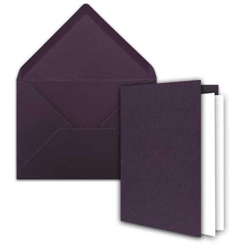 FarbenFroh by GUSTAV NEUSER 100x DIN B6 Faltkarten Set mit Umschlägen in Aubergine - 120 x 170 mm - inkl. weißem Einlege-Papier - ideal für Einladungskarten, Hochzeit, Taufe, Kommunion, Konfirmation von FarbenFroh by GUSTAV NEUSER