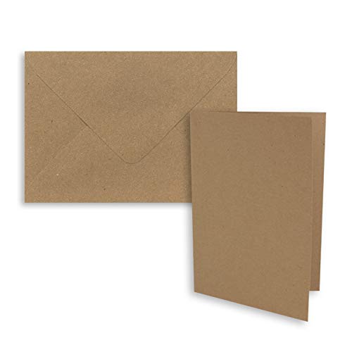 FarbenFroh by GUSTAV NEUSER 100x Faltkarten-Set DIN A7-10,5 x 7,4 cm - mit Umschlägen DIN C7 in Kraftpapier Sandbraun (Braun) - Kleine Doppelkarten blanko zum Selbstgestalten und Bedrucken von FarbenFroh by GUSTAV NEUSER