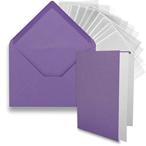 FarbenFroh by GUSTAV NEUSER 25x DIN B6 Faltkarten-Set - Violett - 11,5 x 17 cm - Doppelkarten mit Umschlägen, Einlegepapier und Cellophanbeutel zum Basteln und Verkaufen von FarbenFroh by GUSTAV NEUSER