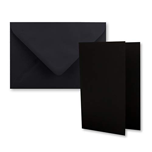 25x Faltkarten-Set DIN A7-10,5 x 7,4 cm - mit Umschlägen DIN C7 in Schwarz - Kleine Doppelkarten blanko zum Selbstgestalten und Bedrucken von FarbenFroh by GUSTAV NEUSER