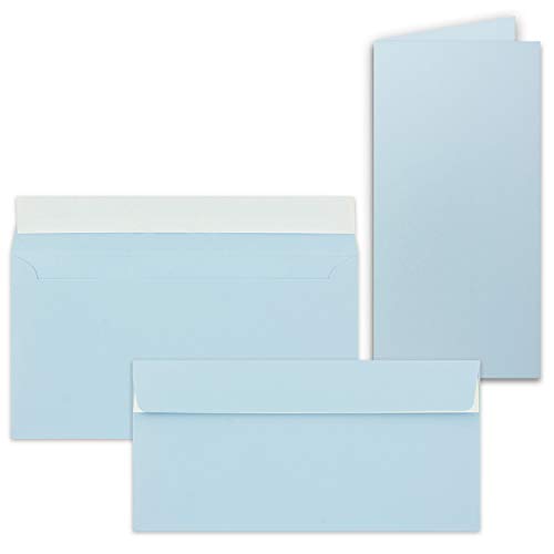 FarbenFroh by GUSTAV NEUSER 50x Faltkarten-Set mit Briefumschlägen DIN Lang in Hellblau (Blau) - 21 x 10,5 cm - Blank Klappkarten und Umschläge für Einladungen und Grüße zu Geburtstag und Hochzeit von FarbenFroh by GUSTAV NEUSER