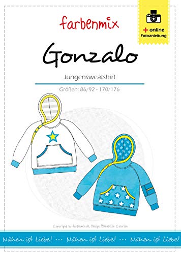 Farbenmix Gonzalo Schnittmuster (Papierschnittmuster für die Größen 86/92-170/176), Hoodie, Sweater für Kinder zum selber Nähen von Farbenmix