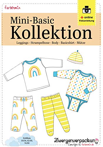 Farbenmix MiniBasics-Kollektion: Baby Schnittmuster, Body, Shirt, Leggings & Mütze, Größen: 50/56 bis 74/80 Zwergenverpackung von Farbenmix