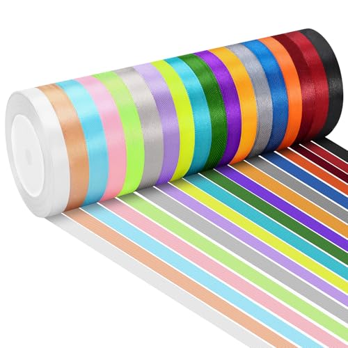 Farerkass Polyester Satinband, 18 Farben 10 mm x 22 m Dekoration Geschenkband, Schleifenband Geschenkband Bänder, Doppelseitig Geschenkband für Hochzeit Dekoration Geschenk Verpacken Basteln von Farerkass