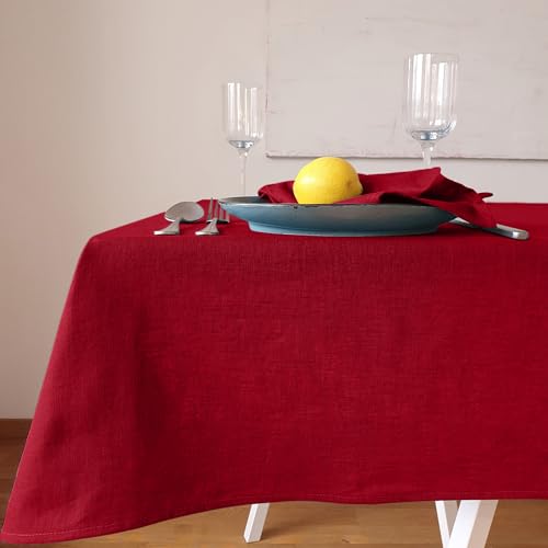 Farnberg Premium Tischdecke aus Leinen - Stofftischdecke für Küchentisch, Esstisch - Fleckschutz Tischtuch - Leinentischdecke - (135 x 135 cm) - (Uni-rot) von Farnberg