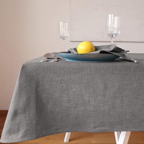 Farnberg Premium Tischdecke aus Leinen - Stofftischdecke für Küchentisch, Esstisch - Fleckschutz Tischtuch - Leinentischdecke - 135 x 300 cm - Uni Grau von Farnberg