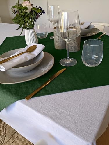 Farnberg Premium Tischdecke aus Leinen - Stofftischdecke für Küchentisch, Esstisch - Fleckschutz Tischtuch - Leinentischdecke - 80 x 80 cm - Uni Grün von Farnberg