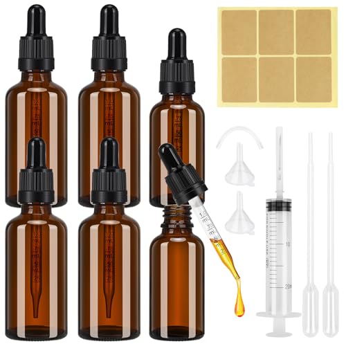 Farnirvana 6 Stück Pipettenflasche, 30ml 50ml Apothekerflasche Glas, Braunglas Flasche mit Pipette und Etikett, Tropfflasche für Ätherische Öle Parfümöle Aromatherapie von Farnirvana