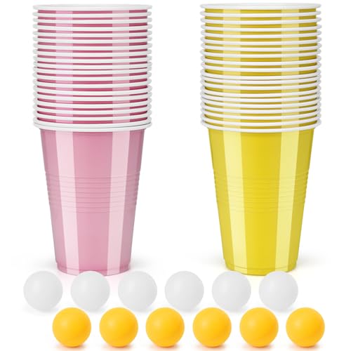 Farnirvana Bierpong Becher Set, Beer Pong Becher Enthält 40 Becher(500ML) und 12 Tischtennisbälle, Wiederverwendbare, Beerpong Partybecher Für Party Trinkspiele Camping Geburtstag Hochzeit von Farnirvana