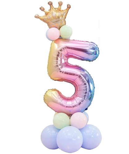 Geburtstag Luftballons, 115cm Riesen Ballon Zahl Krone Zahlenballon für Geburtstag Hochzeit Jubiläum Party Ballons (Pink, Number 5) von Fashion Sports Dude