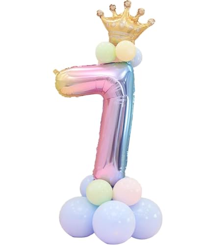 Geburtstag Luftballons, 115cm Riesen Ballon Zahl Krone Zahlenballon für Geburtstag Hochzeit Jubiläum Party Ballons (Pink, Number 7) von Fashion Sports Dude