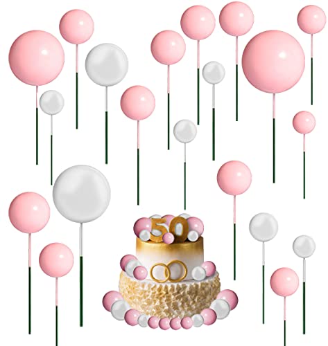 66 Stück Ballon Kuchen Topper Mini Bälle Kuchen Topper Schaumstoff Ball Cupcake Picks Perlen Bälle DIY Kuchen Einsatz Topper Baby Shower Geschlecht Enthüllung Party Kuchen Cupcake Dekoration Supplies, Weiß & Rosa von Fashionclubs