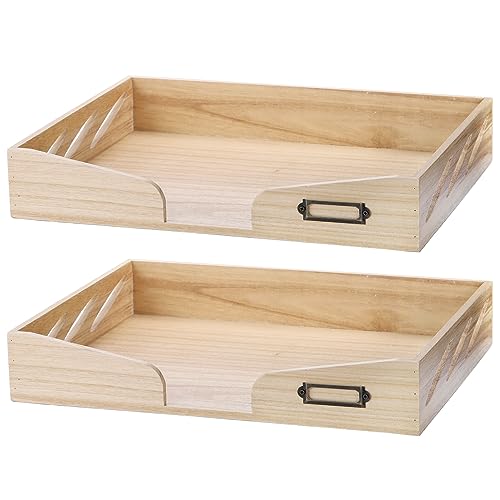 Fasmov 2 Stück Holz Briefablage Stapelbar Büro Brief Organizer Schreibtisch Tablett Organizer für Desktop Organisation mit Metall Label Kartenhalter Holz Desktop Aktenordner Halter von Fasmov