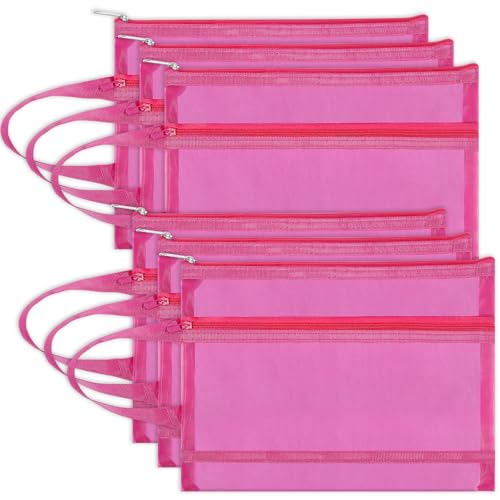 Fassave 6 Stück Netztaschen mit Reißverschluss, doppellagige Nylon-Tasche mit Griff für Büro und Reisen (Hot Pink, A4) von Fassave