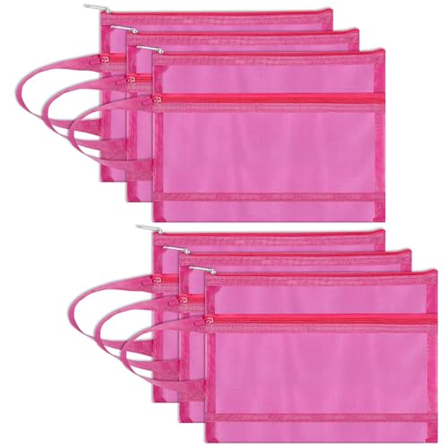 Fassave 6 Stück Netztaschen mit Reißverschluss, doppellagige Nylon-Tasche mit Griff für Büro und Reisen (Hot Pink, A5) von Fassave