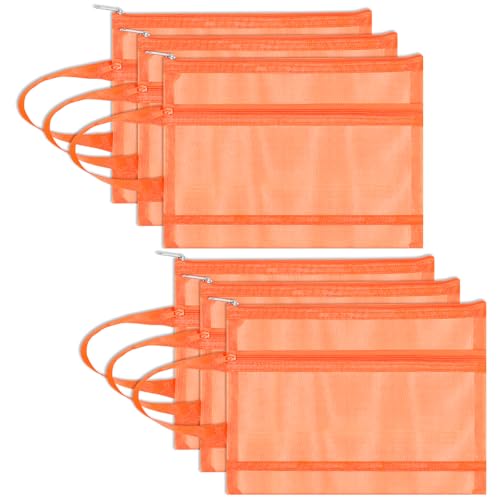 Fassave 6 Stück Netztaschen mit Reißverschluss, doppellagige Nylon-Tasche mit Griff für Büro und Reisen (Orange, A5) von Fassave