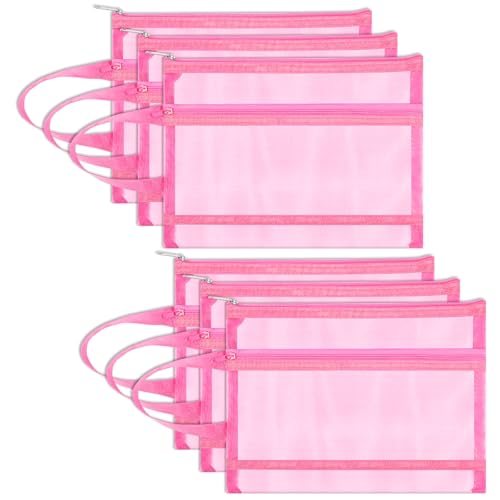 Fassave 6 Stück Netztaschen mit Reißverschluss, doppellagige Nylon-Tasche mit Griff für Büro und Reisen (Rosa, A5) von Fassave