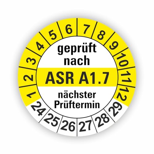 Fassbender-Druck PRÜFPLAKETTEN - Hochwertige Prüfetiketten ASR A1.7 Prüfung Ø 30mm - Selbstklebende PVC-Folie - Wartungsetiketten für Prüfung - Prüfplakette für Prüfungsnachweis (60 Stück) von Fassbender-Druck PRÜFPLAKETTEN